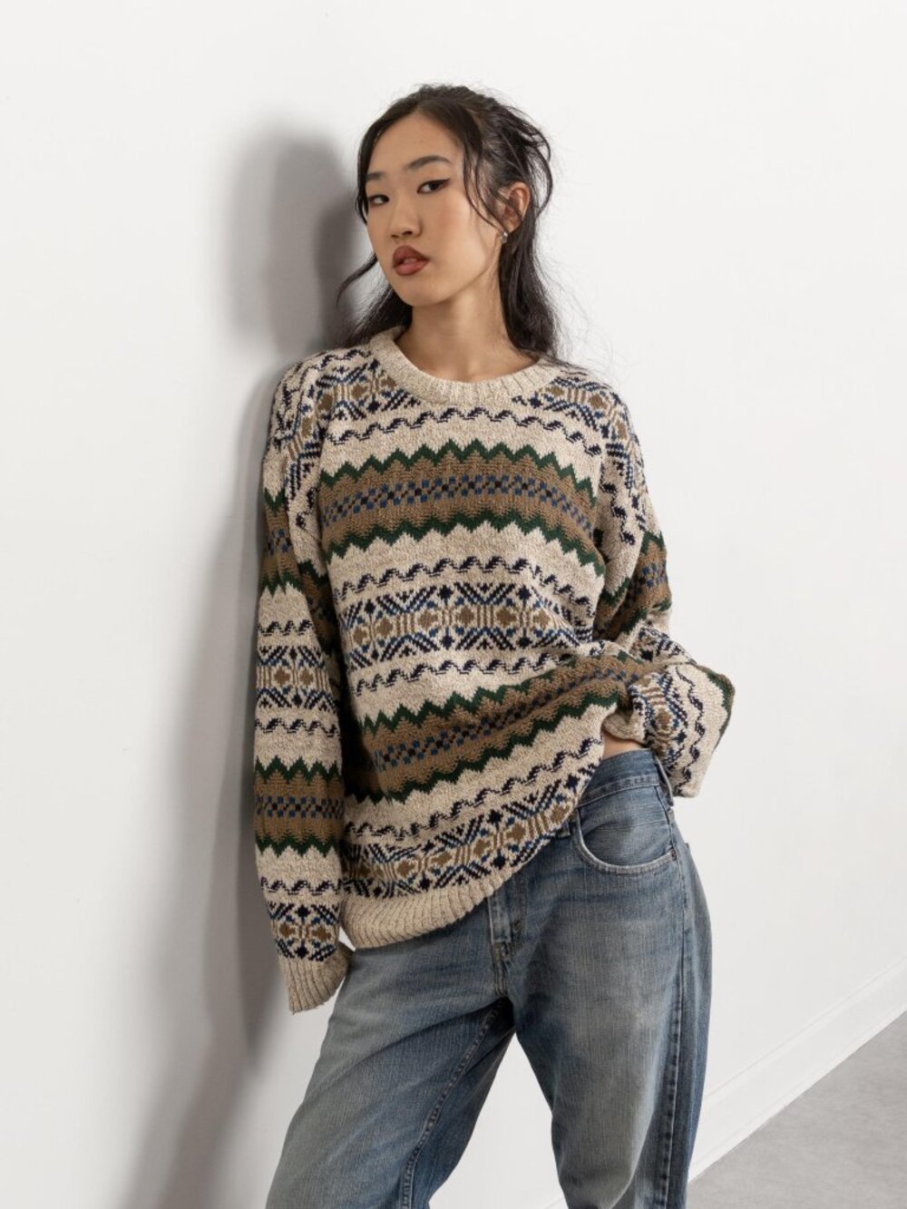 FALL CREWNECK SWEATER Pullover Cotton Vintage Oversize Menswear